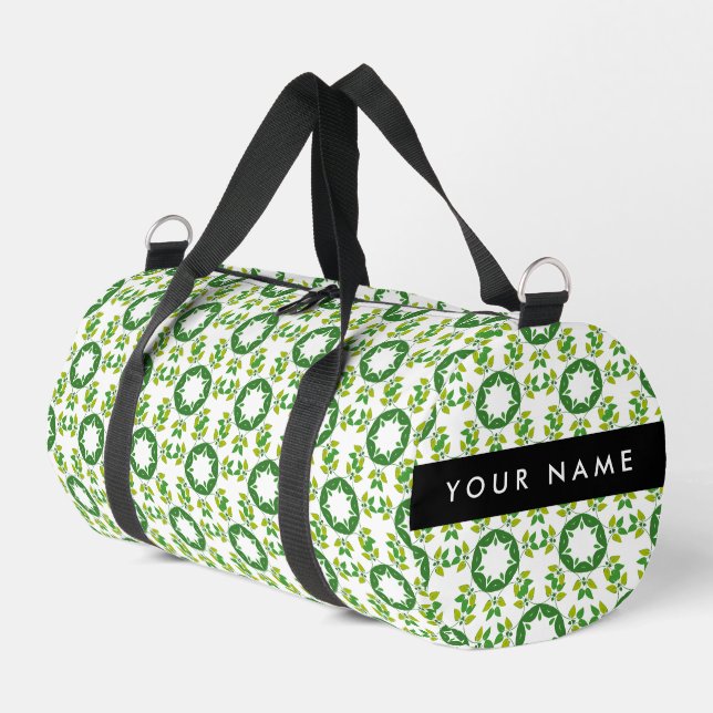 Leaf Pattern, Green Leaves, Your Name Duffle Bag (Left Corner)
