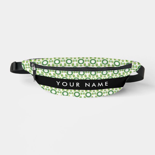 Leaf Pattern, Green Leaves, Your Name Fanny Pack (Front)