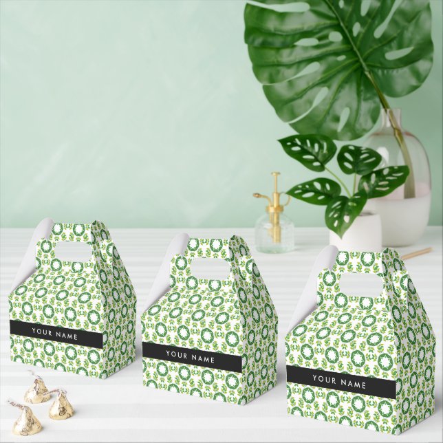 Leaf Pattern, Green Leaves, Your Name Favor Box (Multiple)