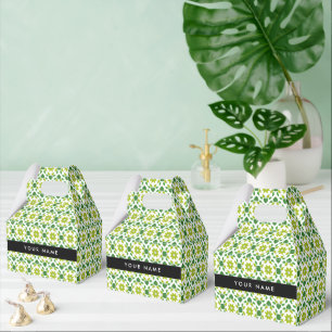 Leaf Pattern, Green Leaves, Your Name Favor Box