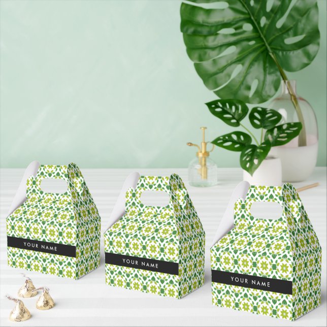 Leaf Pattern, Green Leaves, Your Name Favor Box (Multiple)