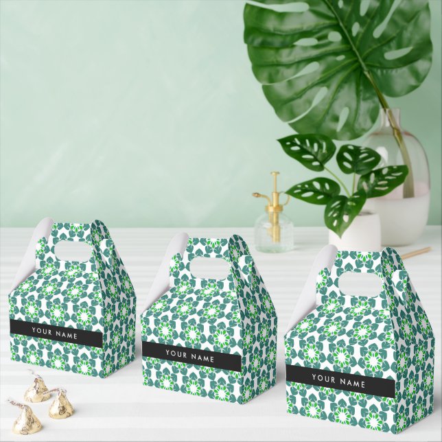 Leaf Pattern, Green Leaves, Your Name Favor Box (Multiple)