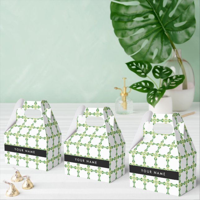 Leaf Pattern, Green Leaves, Your Name Favor Box (Multiple)