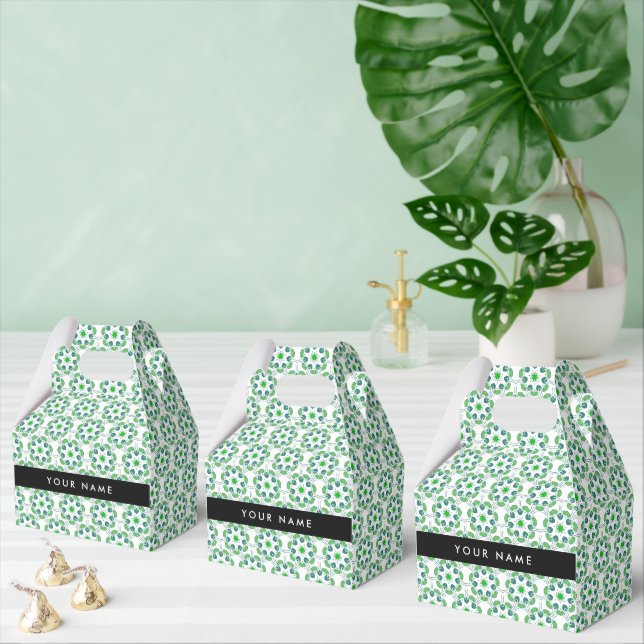 Leaf Pattern, Green Leaves, Your Name Favor Box (Multiple)