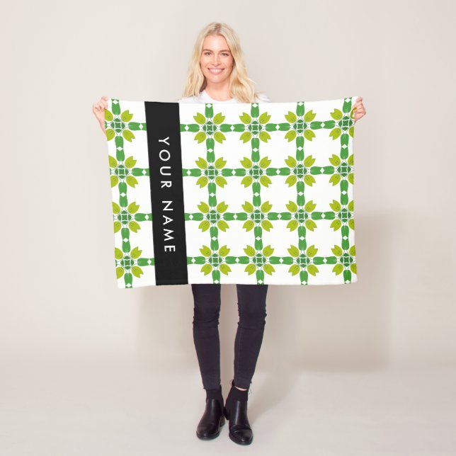 Leaf Pattern, Green Leaves, Your Name Fleece Blanket (In Situ)