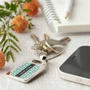 Leaf Pattern, Green Leaves, Your Name Keychain