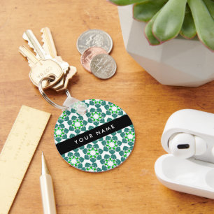 Leaf Pattern, Green Leaves, Your Name Keychain