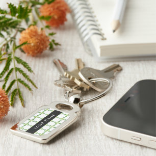 Leaf Pattern, Green Leaves, Your Name Keychain