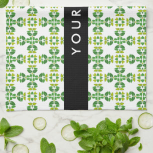 Leaf Pattern, Green Leaves, Your Name Kitchen Towel