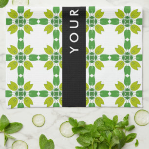 Leaf Pattern, Green Leaves, Your Name Kitchen Towel