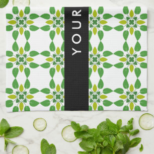 Leaf Pattern, Green Leaves, Your Name Kitchen Towel
