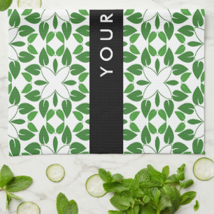 Leaf Pattern, Green Leaves, Your Name Kitchen Towel