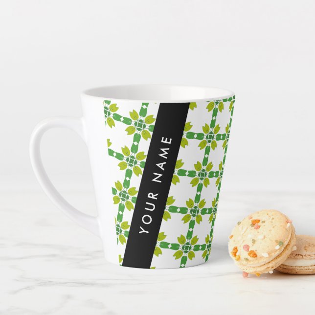 Leaf Pattern, Green Leaves, Your Name Latte Mug (In Situ)