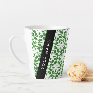 Leaf Pattern, Green Leaves, Your Name Latte Mug