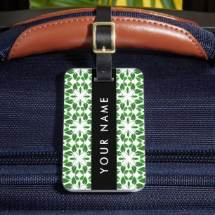 Leaf Pattern, Green Leaves, Your Name Luggage Tag