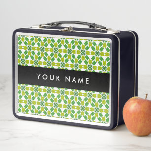 Leaf Pattern, Green Leaves, Your Name Metal Lunch Box