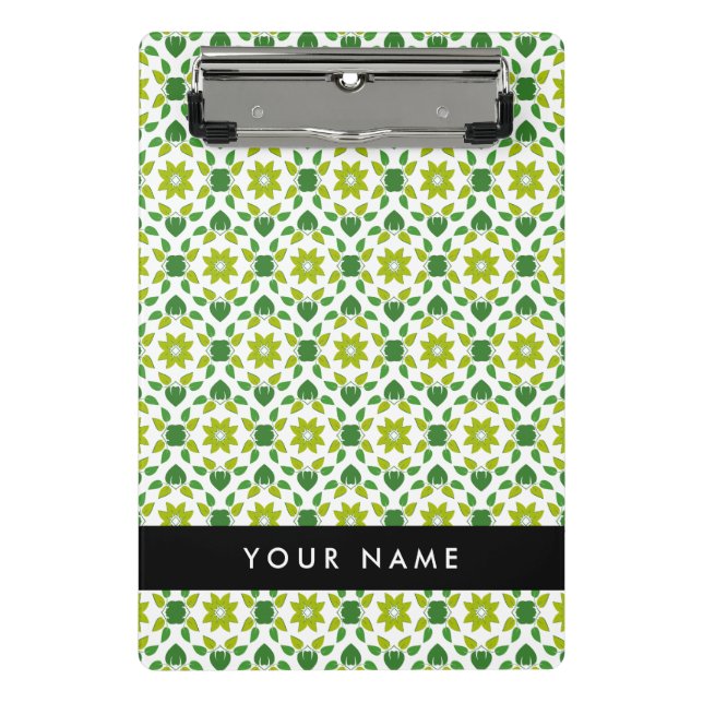 Leaf Pattern, Green Leaves, Your Name Mini Clipboard (Front)