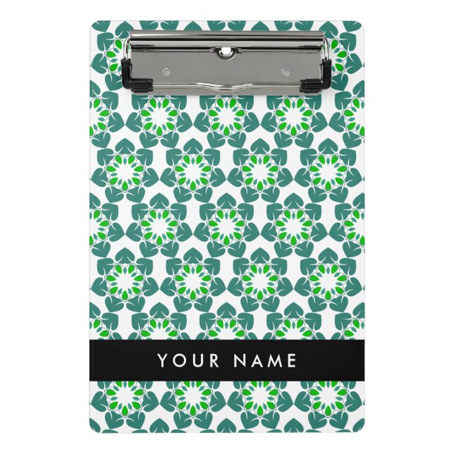 Leaf Pattern, Green Leaves, Your Name Mini Clipboard (Front)