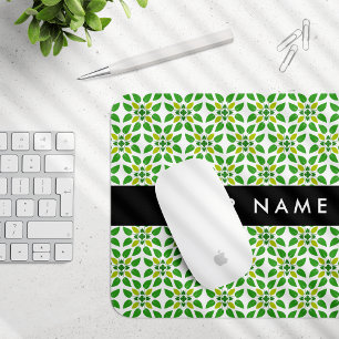 Leaf Pattern, Green Leaves, Your Name Mouse Pad
