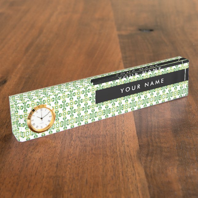 Leaf Pattern, Green Leaves, Your Name Nameplate (Side)