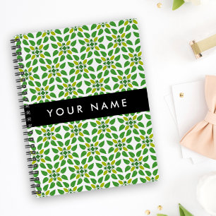 Leaf Pattern, Green Leaves, Your Name Notebook