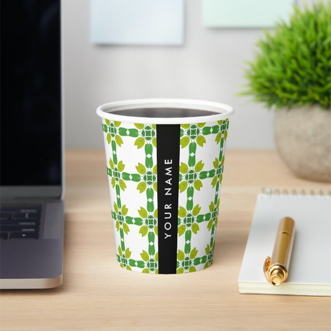 Leaf Pattern, Green Leaves, Your Name Paper Cups (Insitu)