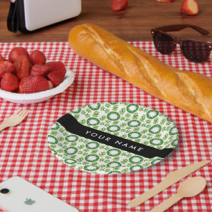 Leaf Pattern, Green Leaves, Your Name Paper Plate