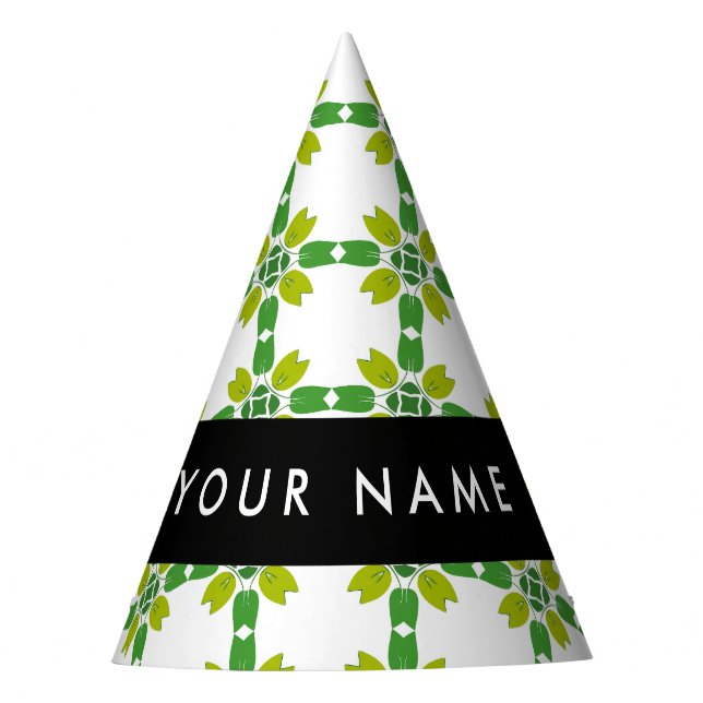 Leaf Pattern, Green Leaves, Your Name Party Hat (Front)