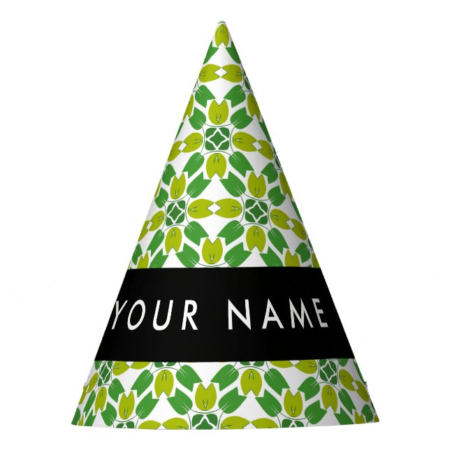 Leaf Pattern, Green Leaves, Your Name Party Hat (Front)