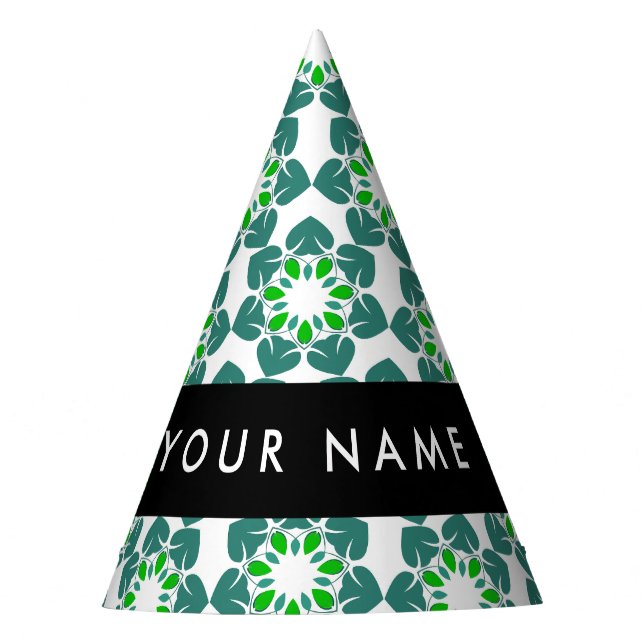 Leaf Pattern, Green Leaves, Your Name Party Hat (Front)