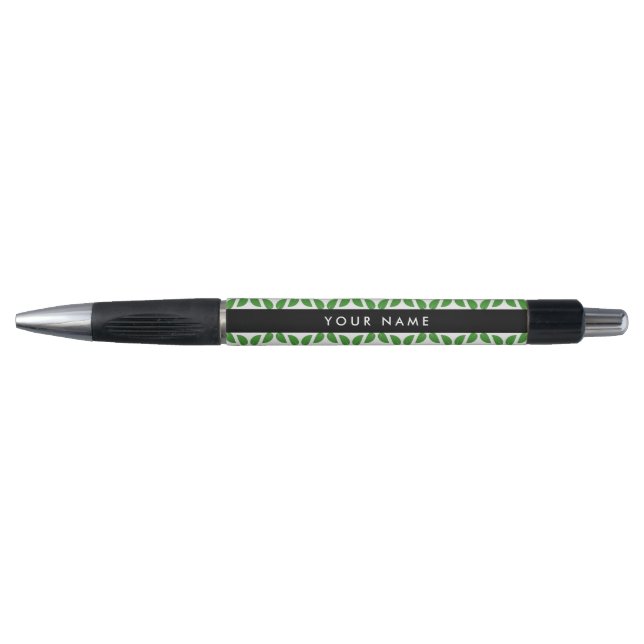 Leaf Pattern, Green Leaves, Your Name Pen (Front)