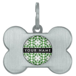 Leaf Pattern, Green Leaves, Your Name Pet ID Tag