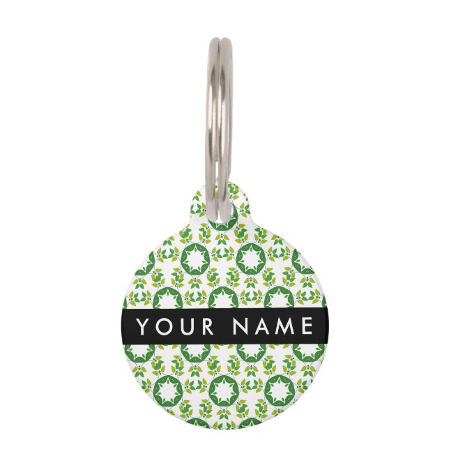 Leaf Pattern, Green Leaves, Your Name Pet Tag (Front)