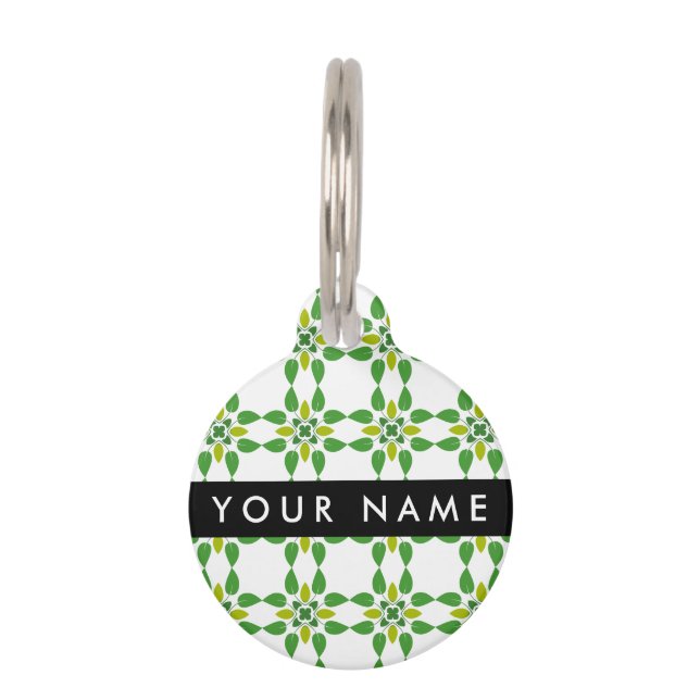 Leaf Pattern, Green Leaves, Your Name Pet Tag (Front)