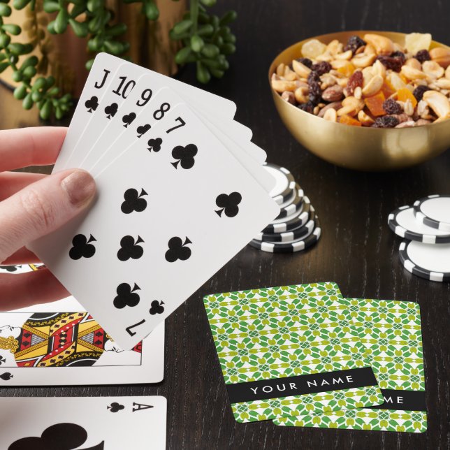 Leaf Pattern, Green Leaves, Your Name Playing Cards (In Situ)
