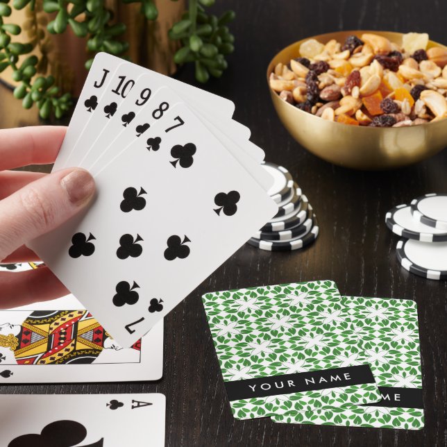 Leaf Pattern, Green Leaves, Your Name Playing Cards (In Situ)