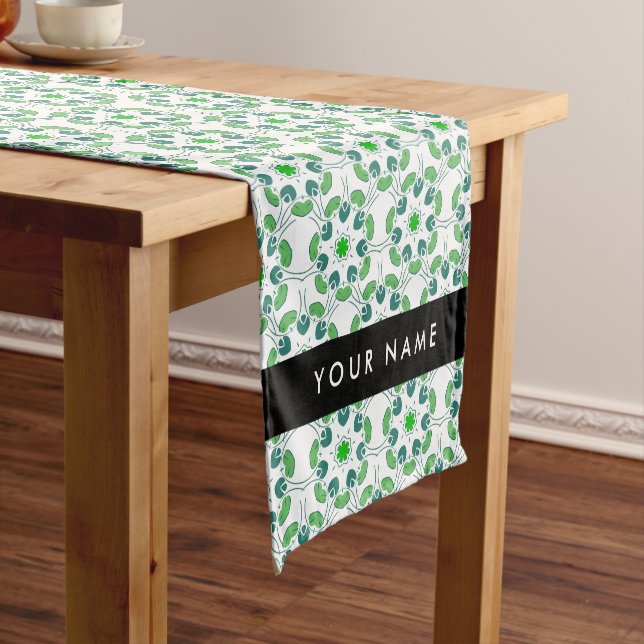 Leaf Pattern, Green Leaves, Your Name Short Table Runner (In Situ)