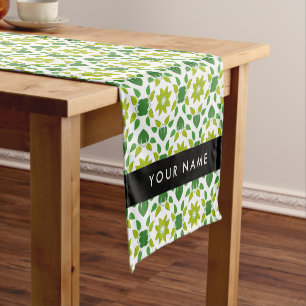 Leaf Pattern, Green Leaves, Your Name Short Table Runner