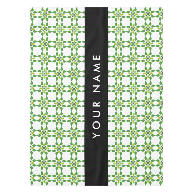 Leaf Pattern, Green Leaves, Your Name Tablecloth (Front)