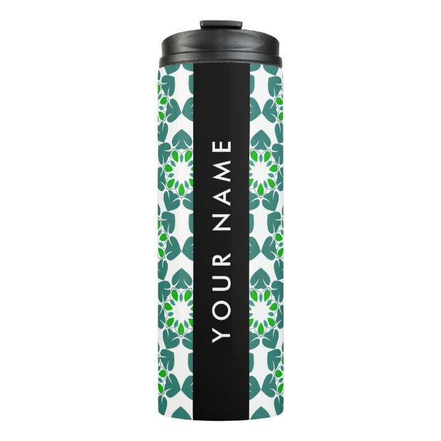 Leaf Pattern, Green Leaves, Your Name Thermal Tumbler (Front)