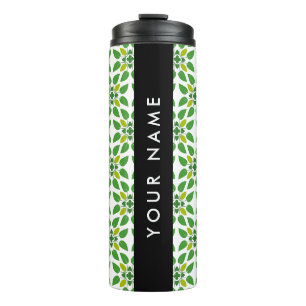 Leaf Pattern, Green Leaves, Your Name Thermal Tumbler
