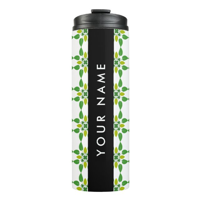 Leaf Pattern, Green Leaves, Your Name Thermal Tumbler (Front)