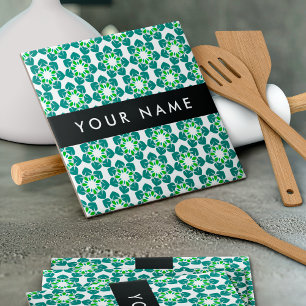 Leaf Pattern, Green Leaves, Your Name Tile