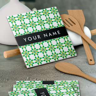 Leaf Pattern, Green Leaves, Your Name Tile