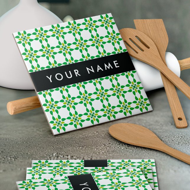Leaf Pattern, Green Leaves, Your Name Tile (Creator Uploaded)