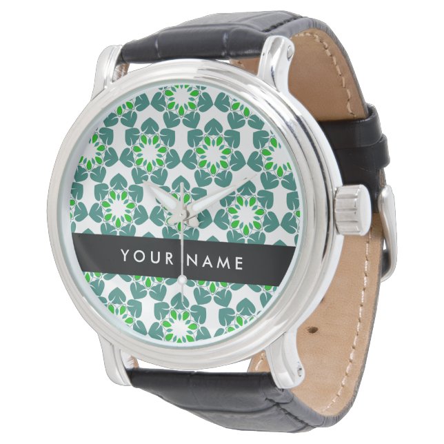 Leaf Pattern, Green Leaves, Your Name Watch (Angled)