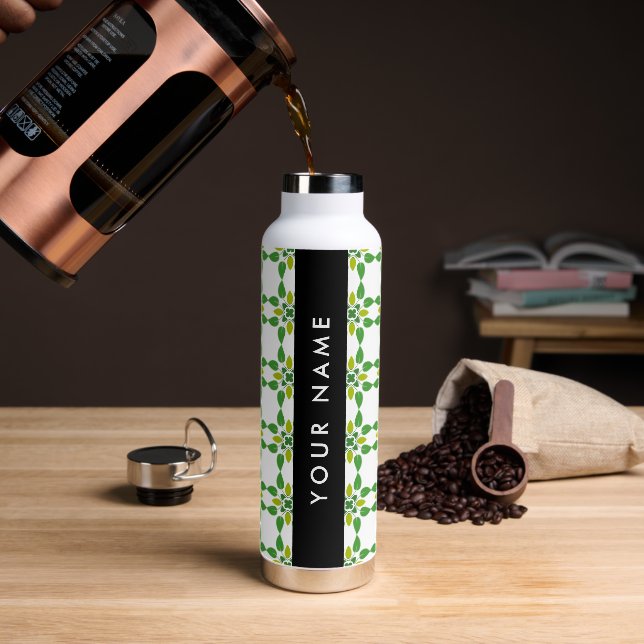 Leaf Pattern, Green Leaves, Your Name Water Bottle (Coffee)
