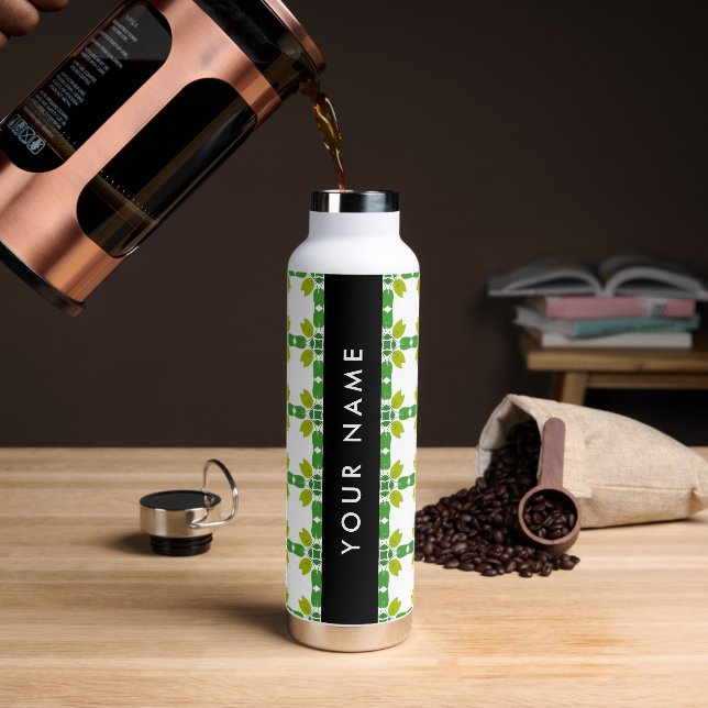 Leaf Pattern, Green Leaves, Your Name Water Bottle (Coffee)