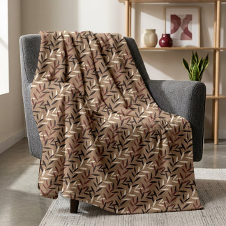 Leaf Pattern in Earth Tones Fleece Blanket