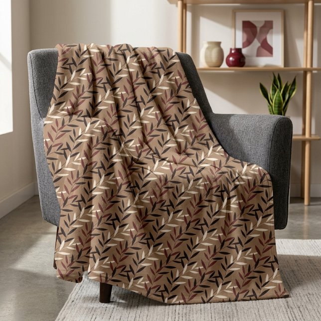 Leaf Pattern in Earth Tones Fleece Blanket (Creator Uploaded)